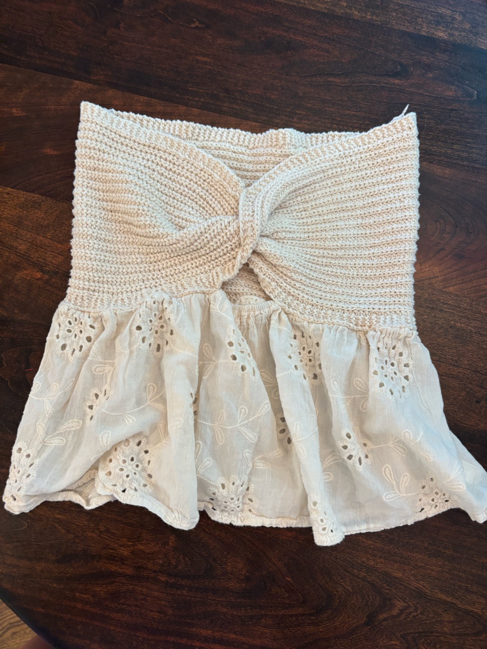 Cream Knit Eyelet Top